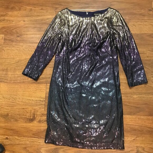 tadashi shoji sequin ombre long sleeve dress - Picture 2 of 6